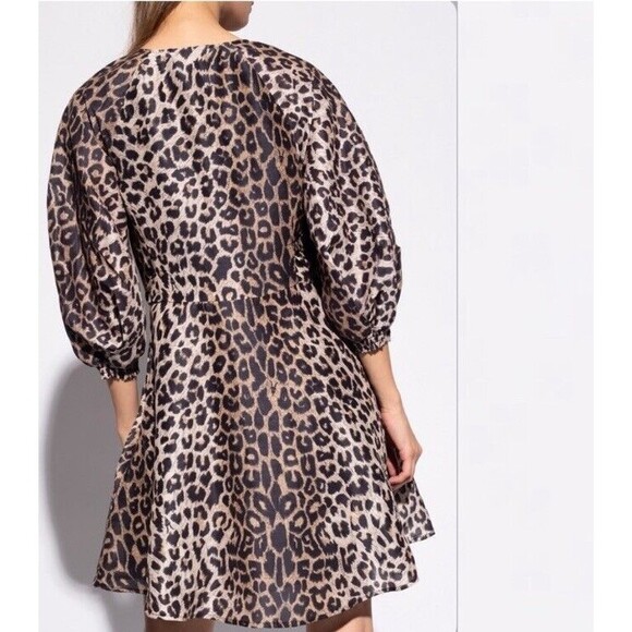 All Saints Ilora Leppo Leopard Print Silk Linen Blend 3/4 Sleeve Mini Dr… - Picture 3 of 11